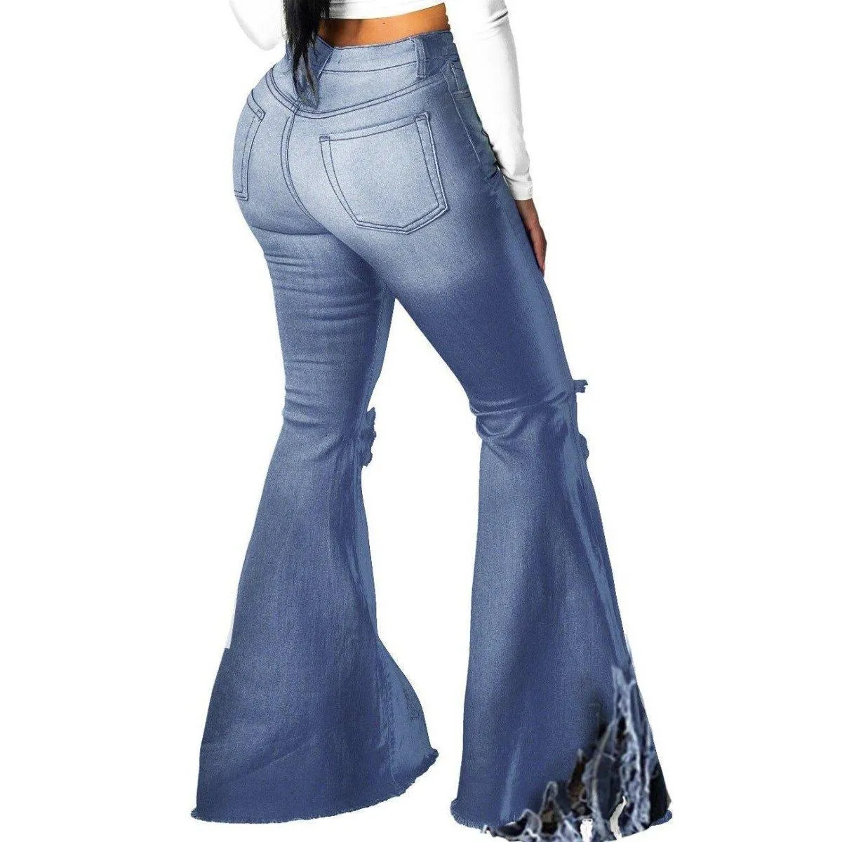 Distressed Shredded Wide Leg Denim