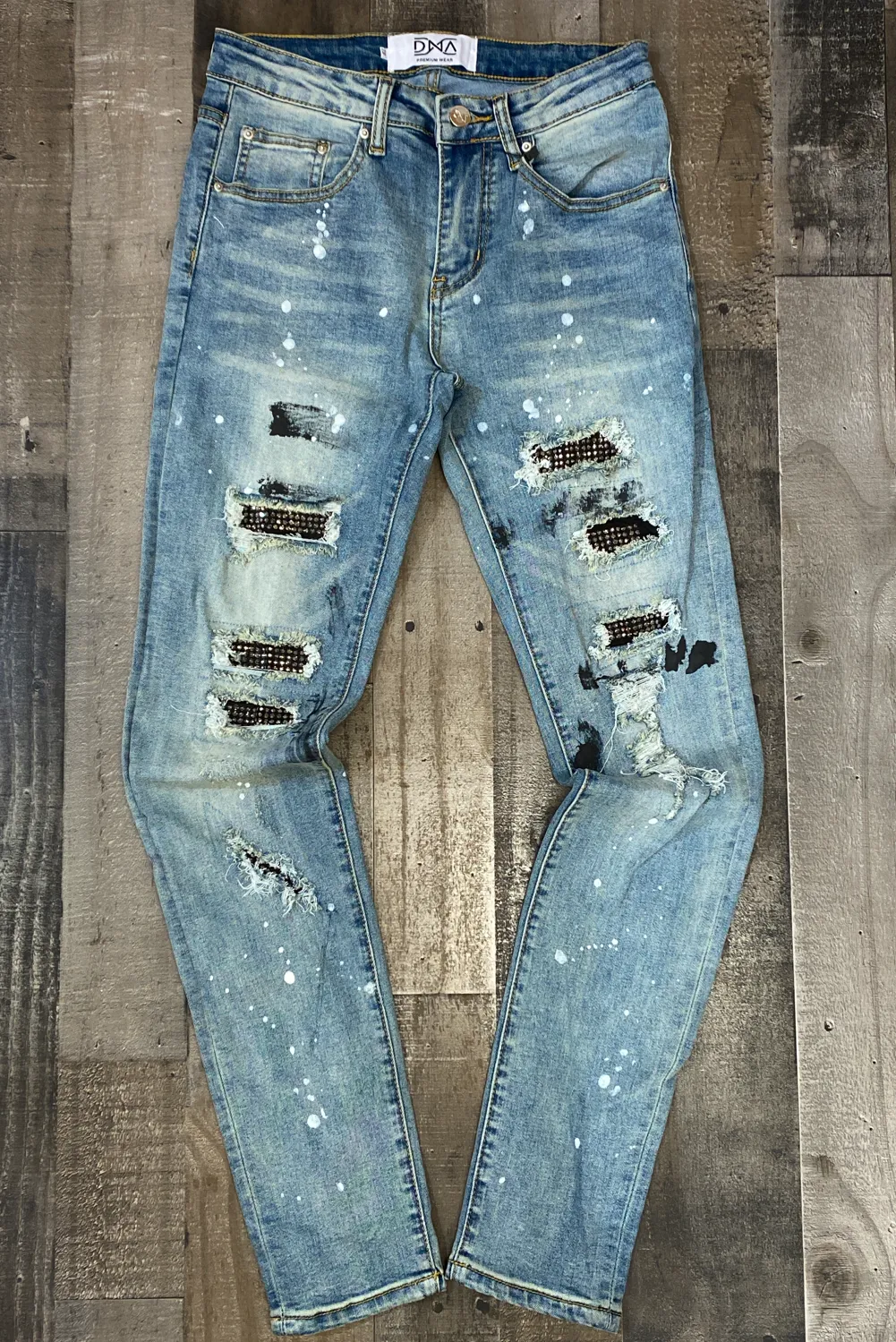 Dna Premium Wear- studded color patch jeans (denim/black)