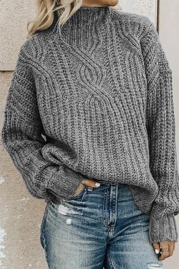 Dunnmall Fashion High Neck Knit Sweater