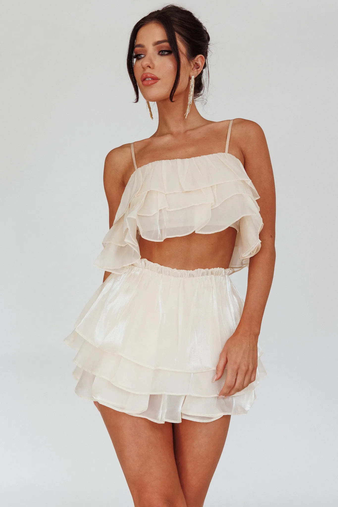 Easy To Love Layered Ruffle Crop Top Cream