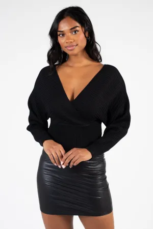 Elena Wrap Front Ribbed Sweater