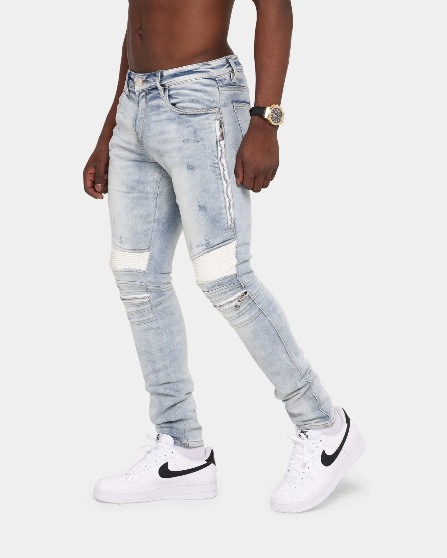 Embellish Sunny Biker Denim Jean Light Blue