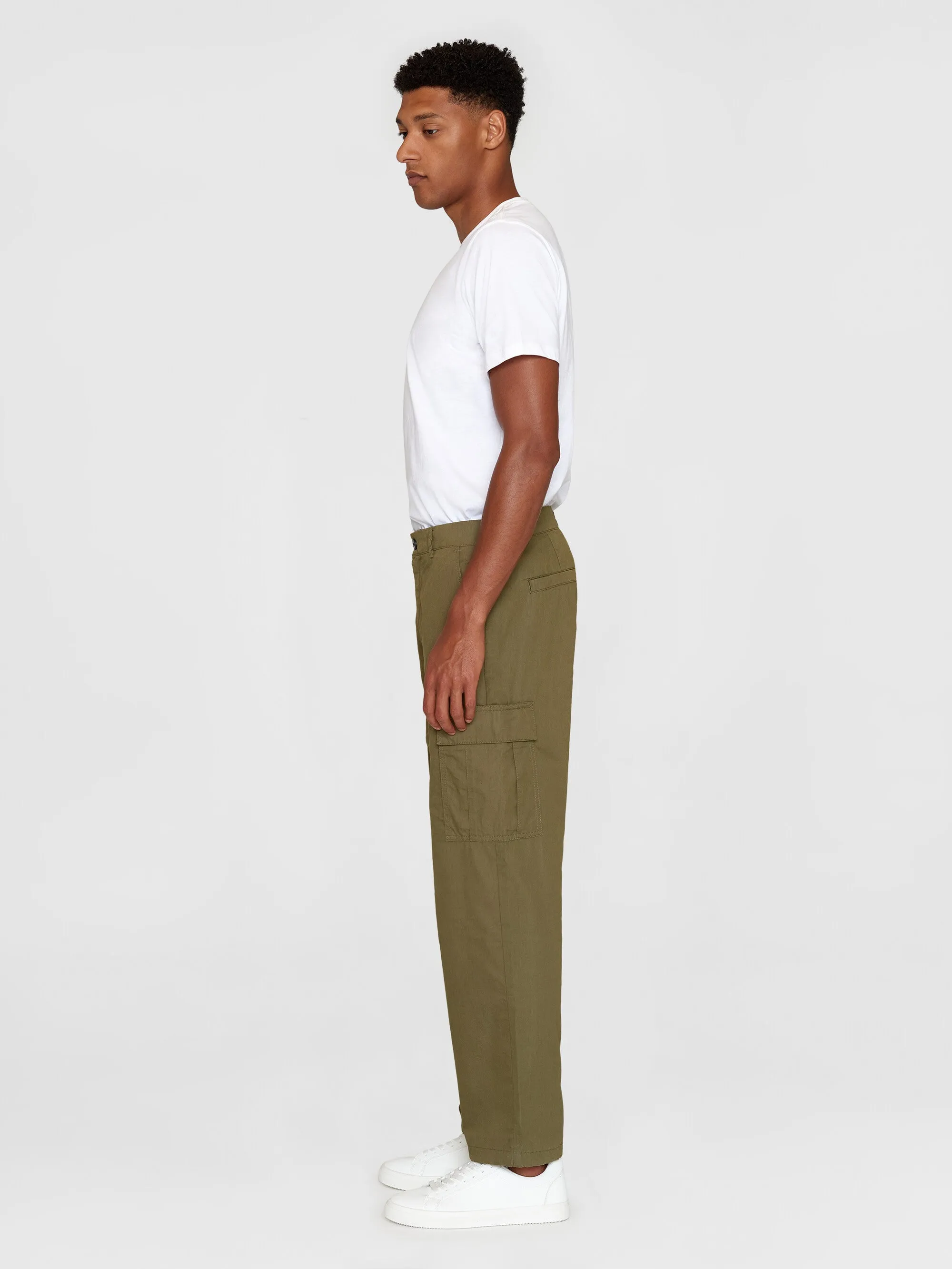 FIG loose cargo poplin pants - GOTS/Vegan - Burned Olive