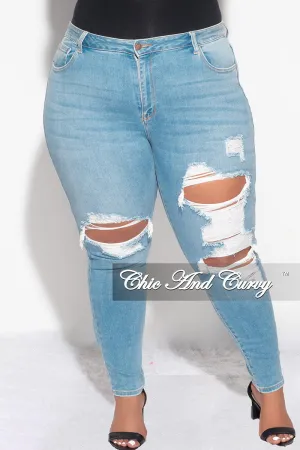 Final Sale Plus Size Distressed Jeans in Light Denim