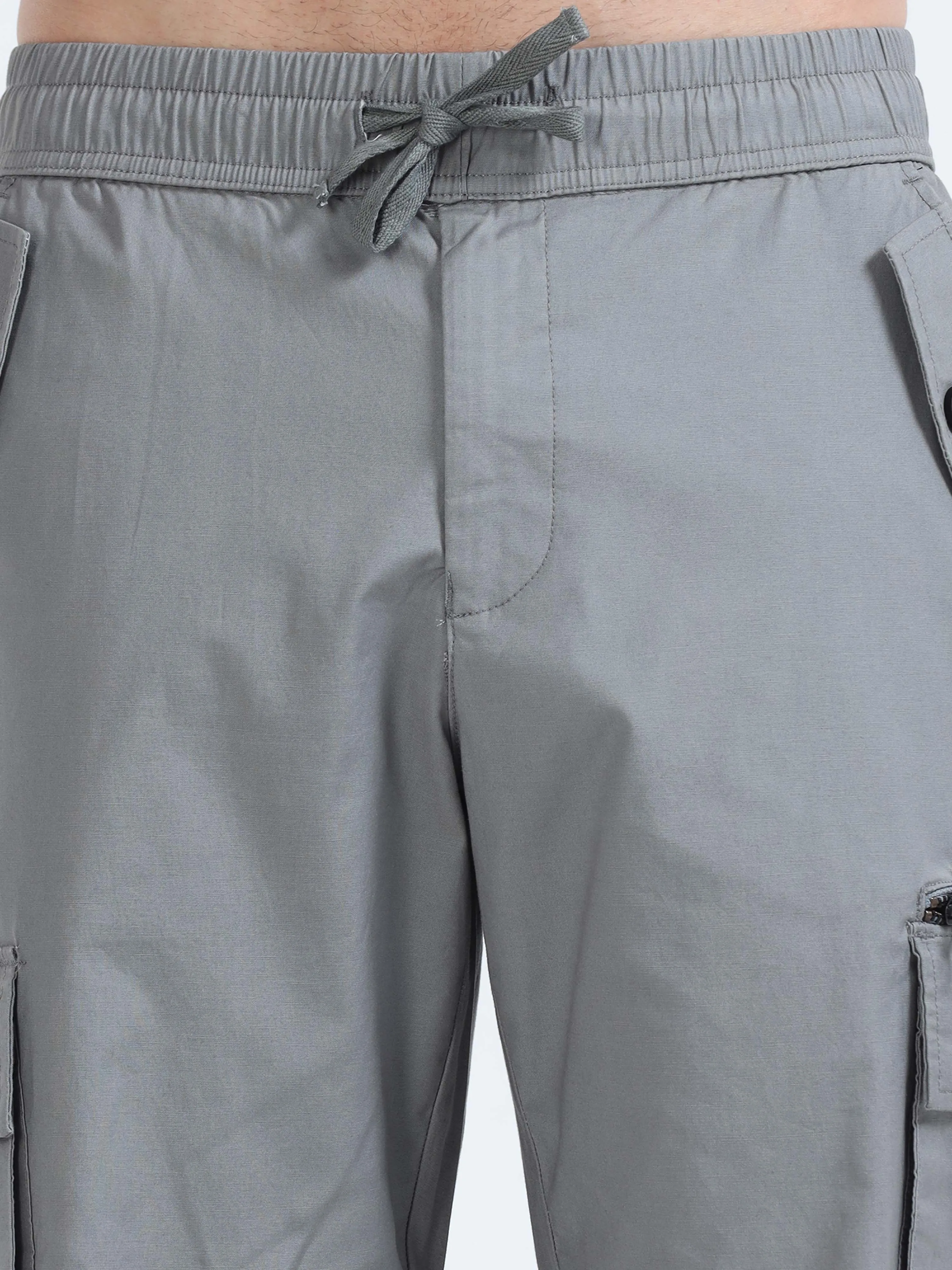 Flexi Waist Zip Grey Cargo Pant