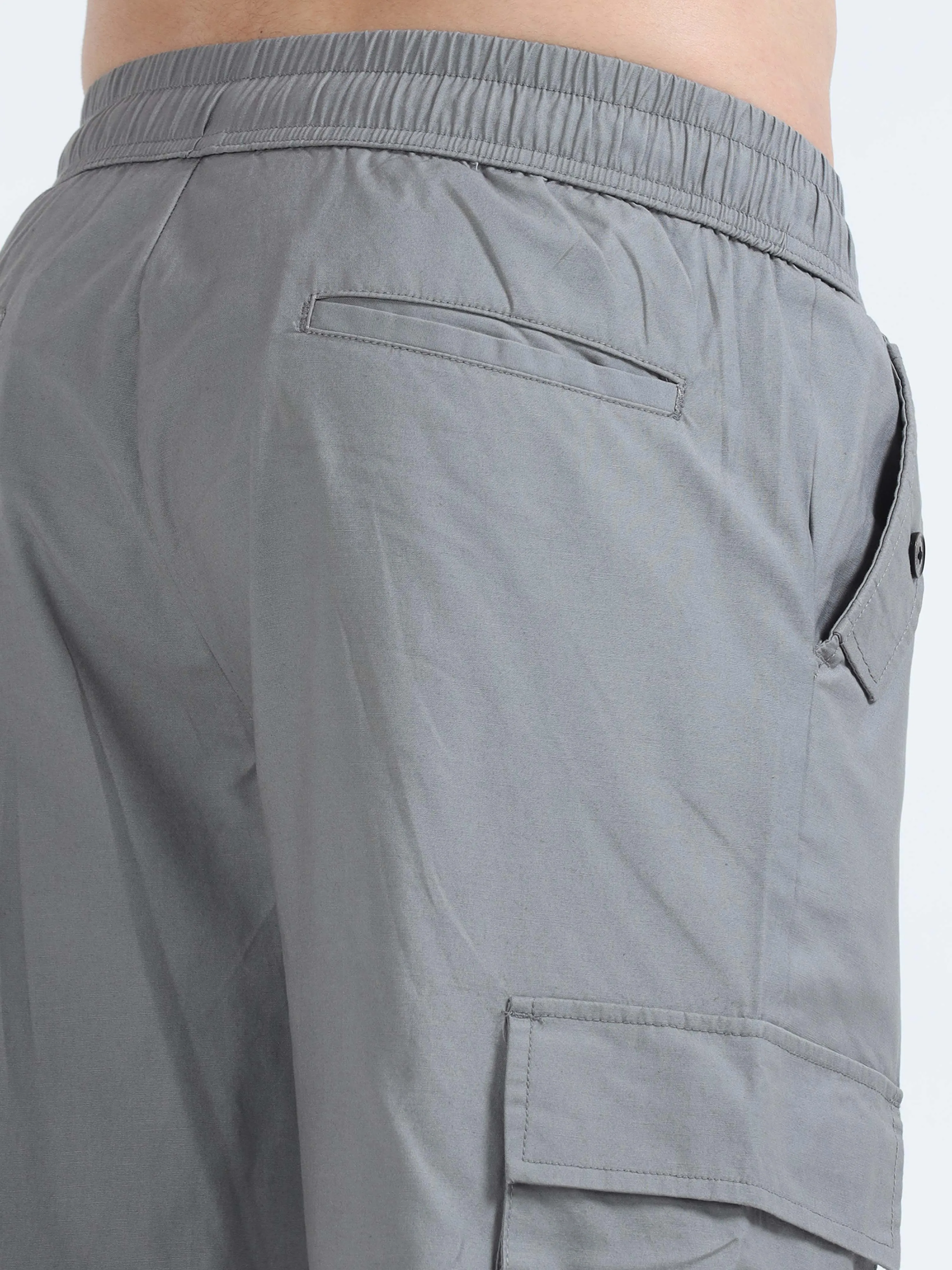 Flexi Waist Zip Grey Cargo Pant