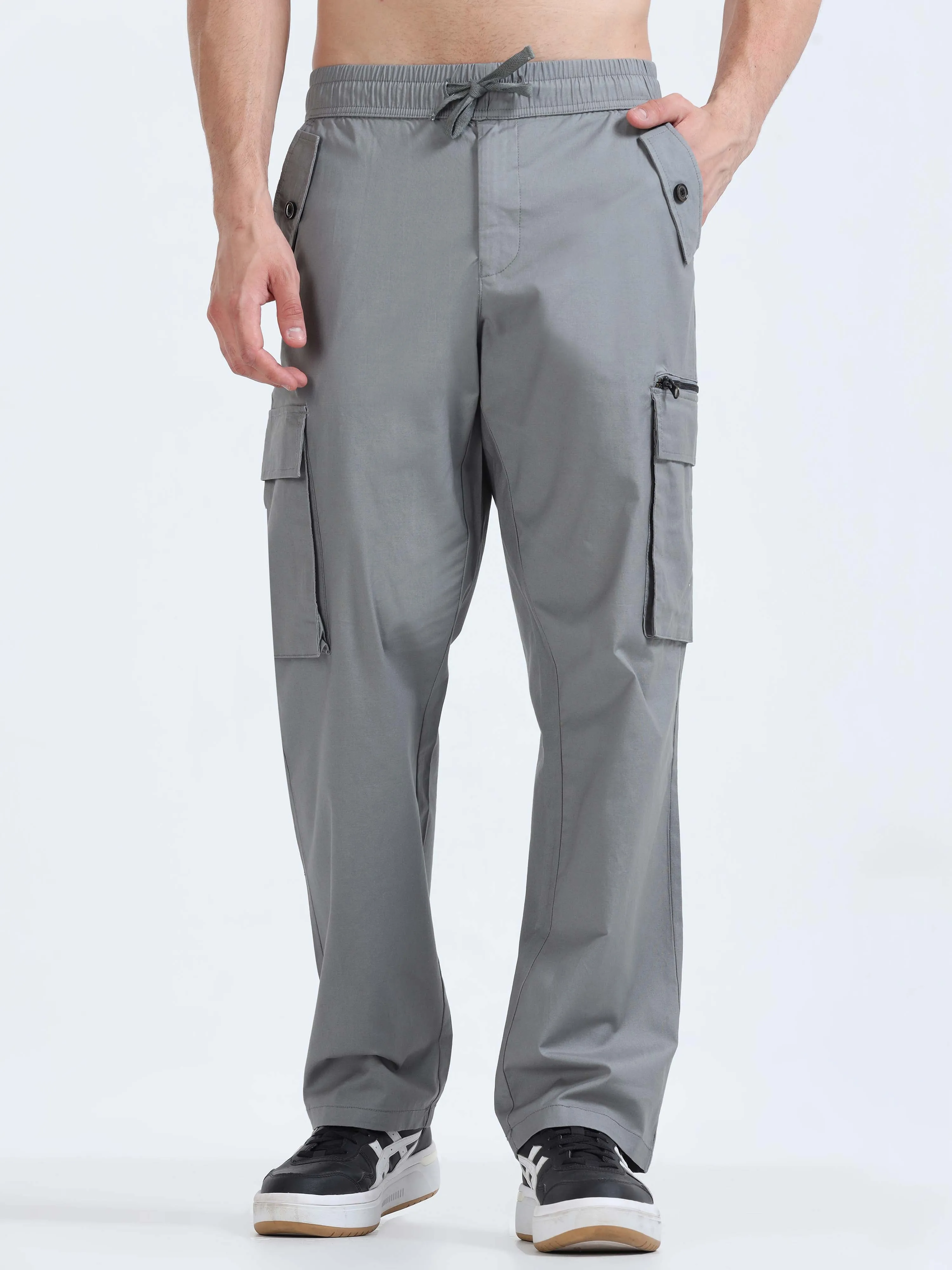 Flexi Waist Zip Grey Cargo Pant