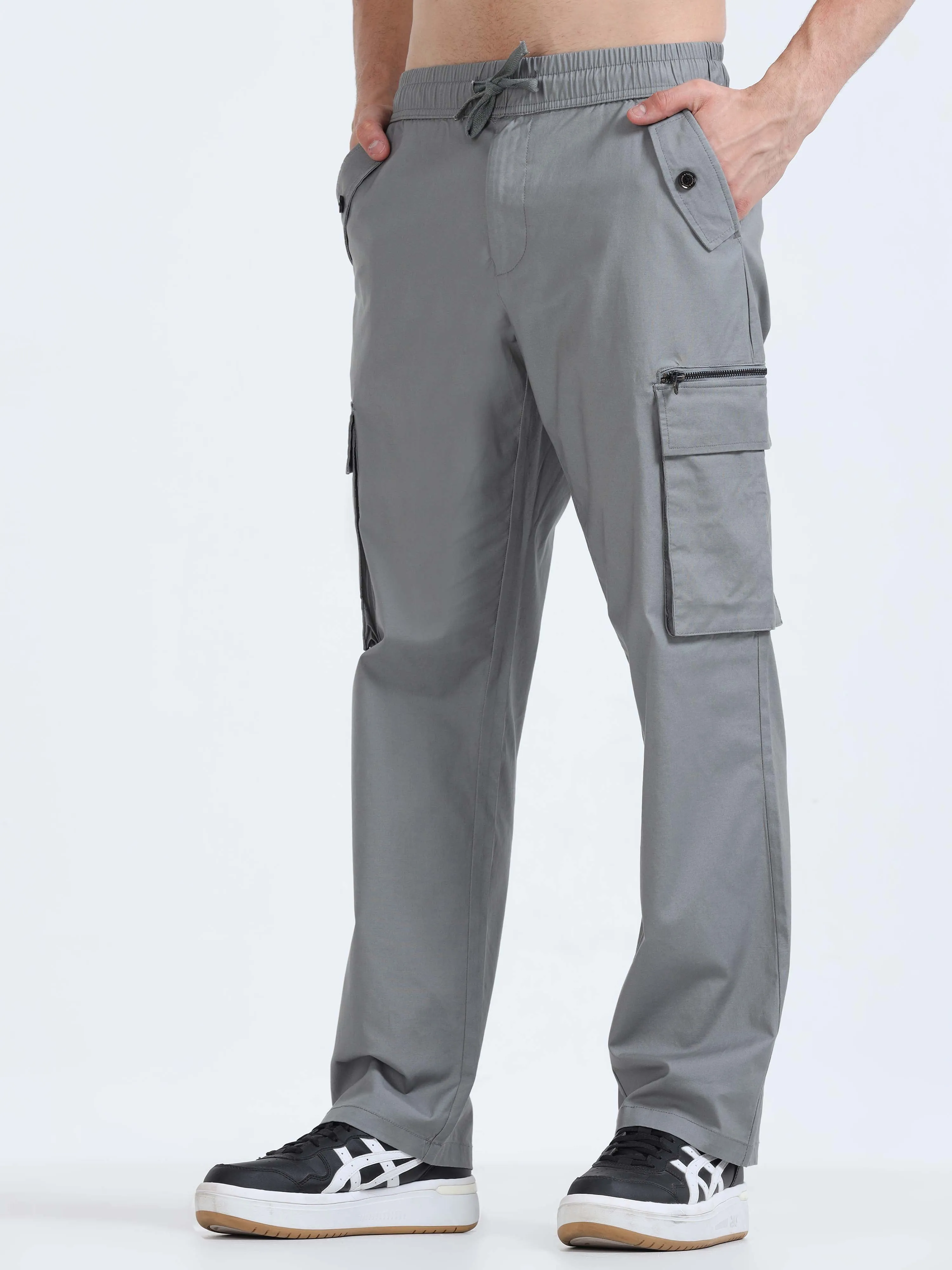 Flexi Waist Zip Grey Cargo Pant