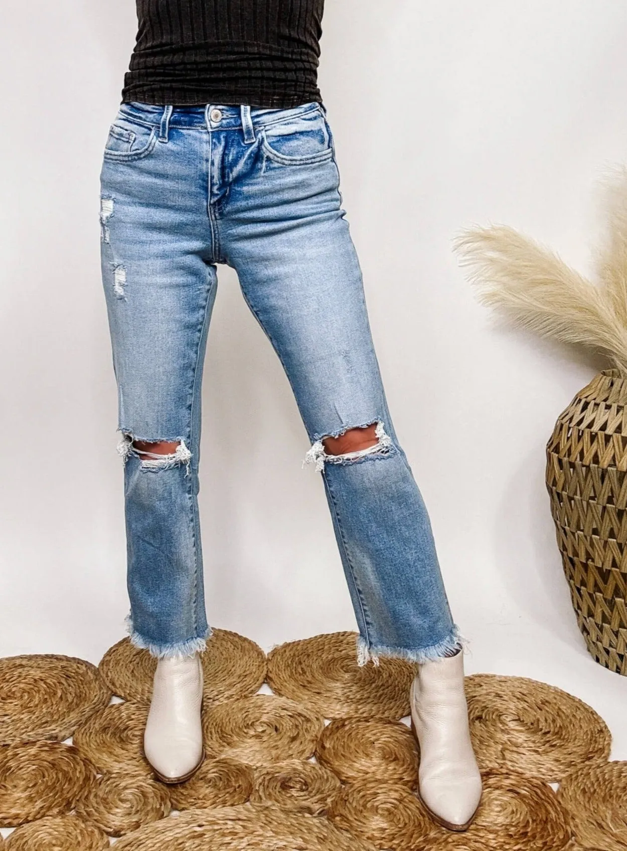 Frayed Hem Cropped Flare Distressed Straight Leg Vervet by Flying Monkey Jeans