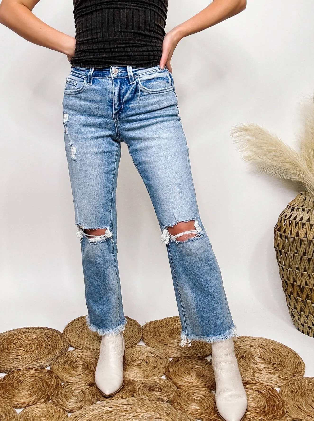 Frayed Hem Cropped Flare Distressed Straight Leg Vervet by Flying Monkey Jeans