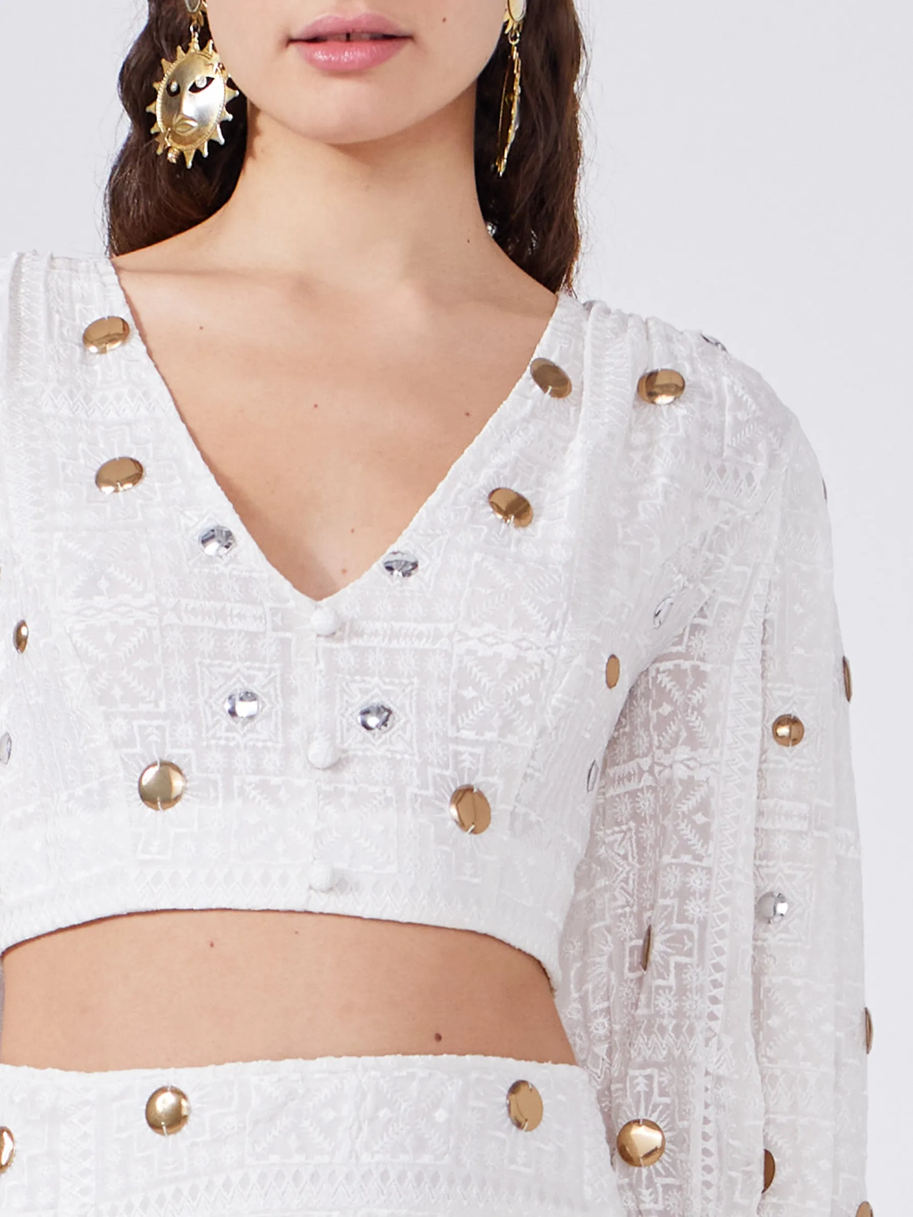 Gitana Embroidered Viscose Cropped Blouse