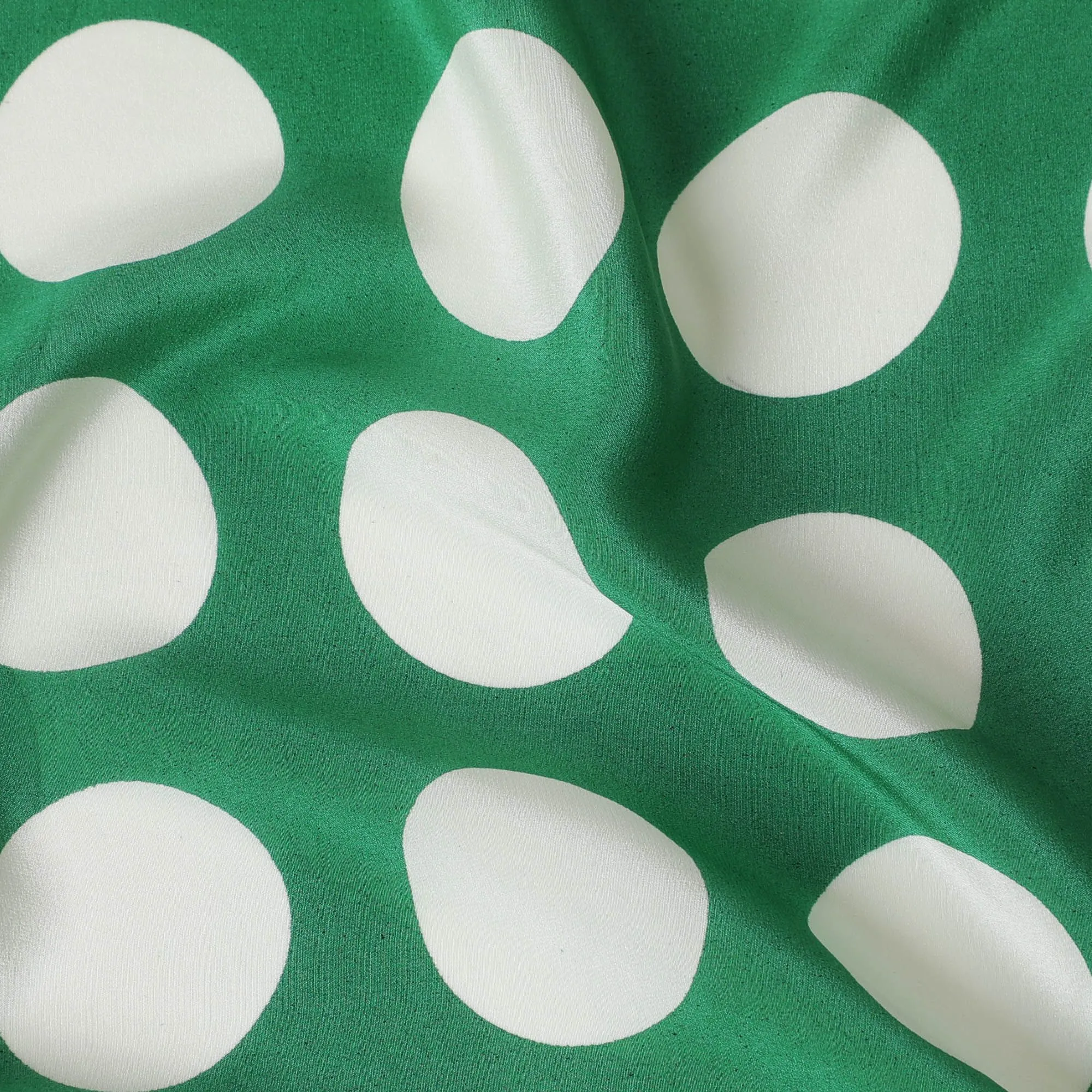 Green Premium pure silk crepe fabric with white print in dot design-D17208