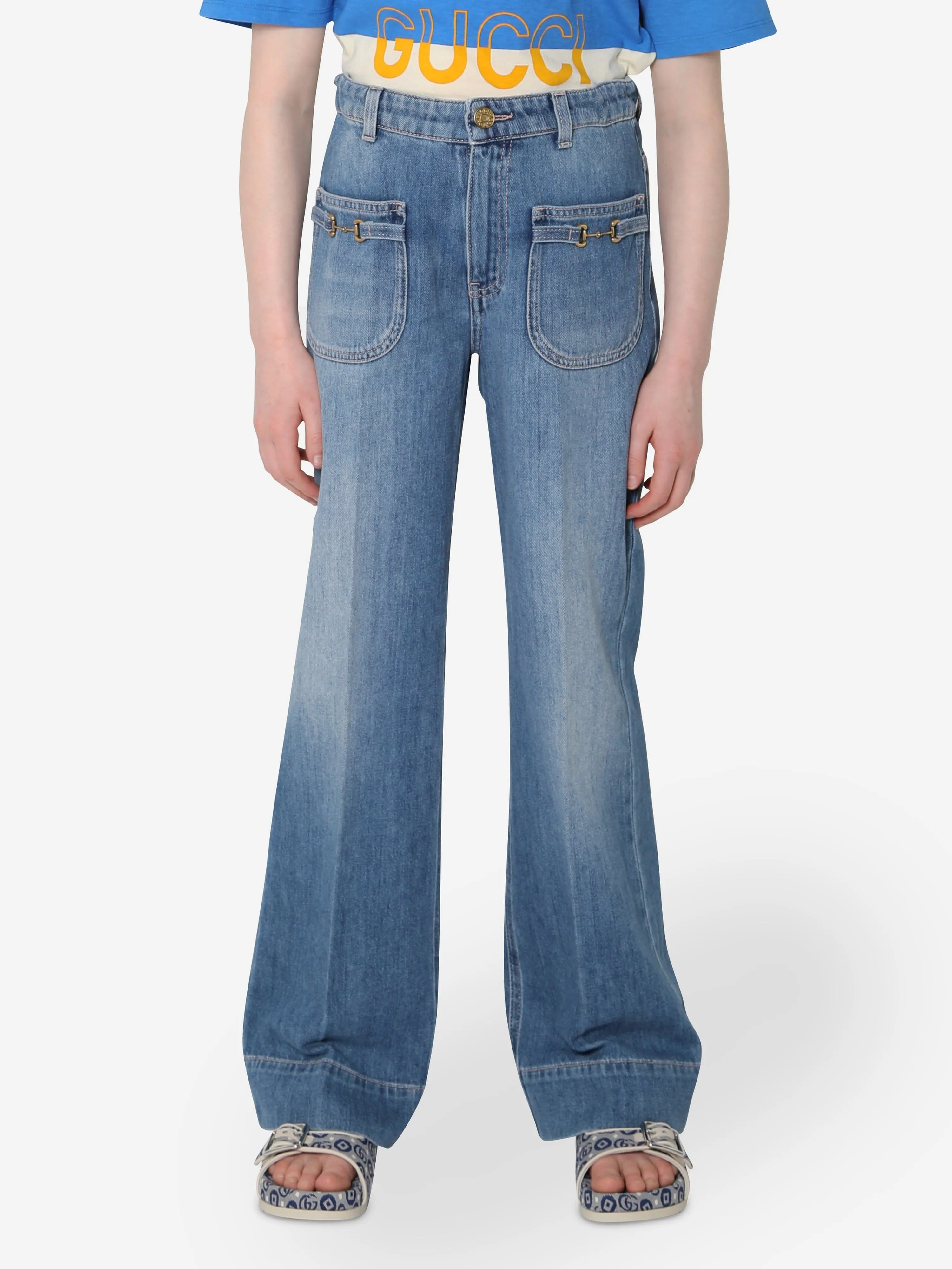 Gucci Girls Flared Denim Jeans in Blue