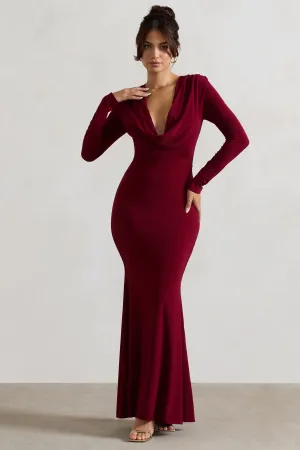 Heavy Heart | Berry Cowl-Neck Long-Sleeve Maxi Dress