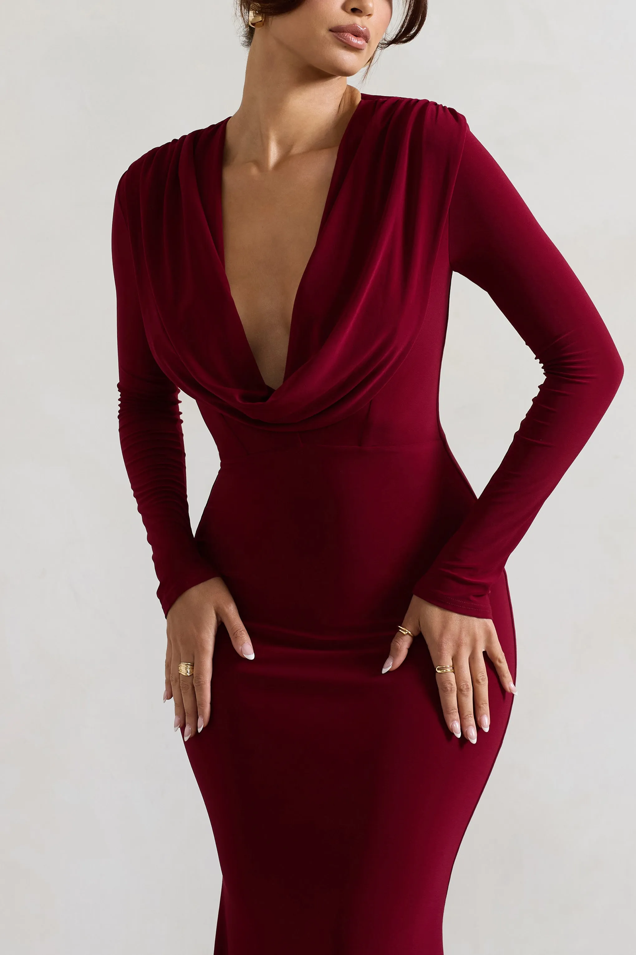 Heavy Heart | Berry Cowl-Neck Long-Sleeve Maxi Dress