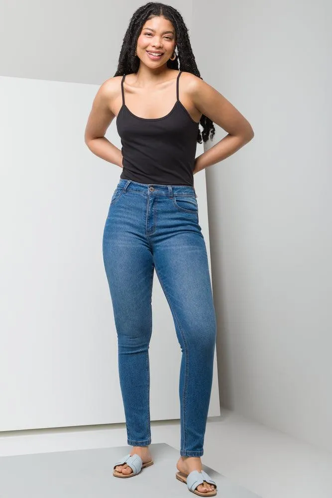 High Rise Skinny Denim Jean Mid Blue