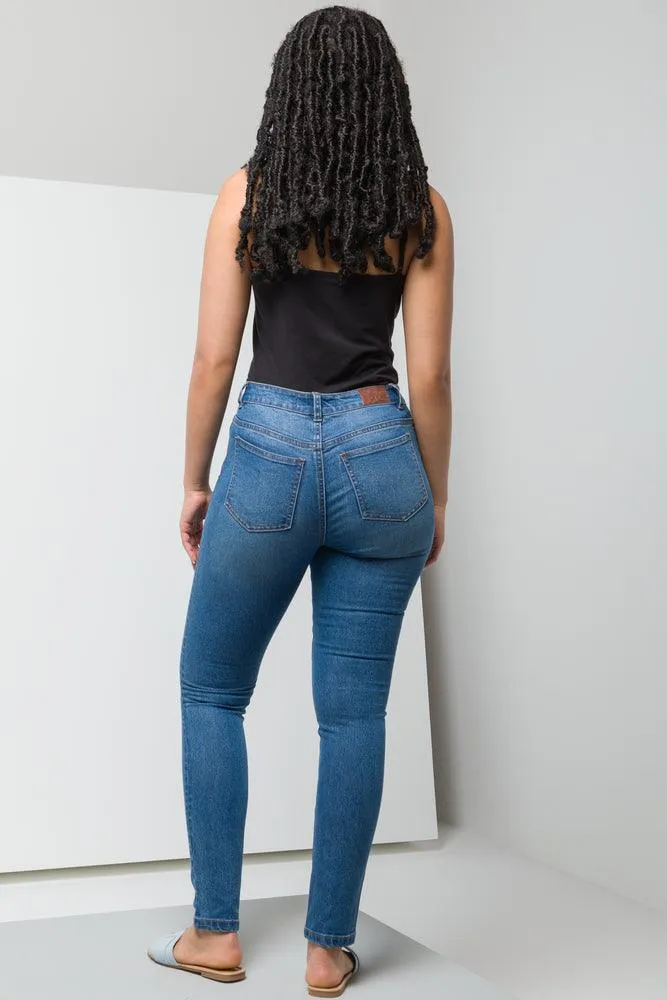 High Rise Skinny Denim Jean Mid Blue