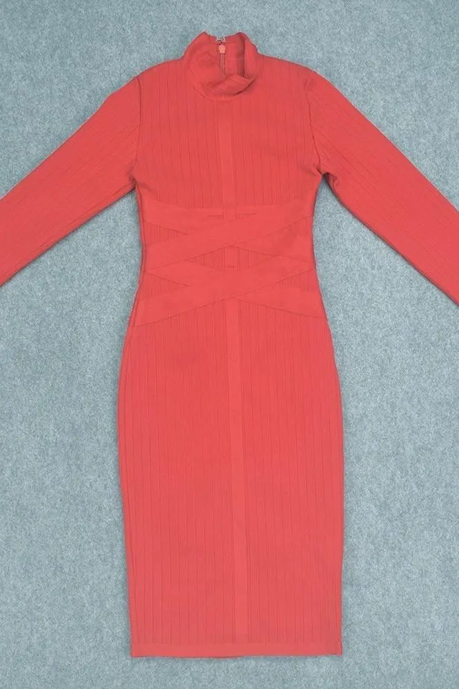 Jane Long Sleeve Bodycon Midi Dress - Lipstick Red