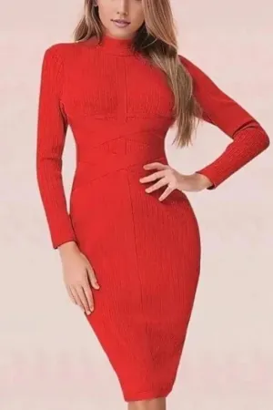 Jane Long Sleeve Bodycon Midi Dress - Lipstick Red