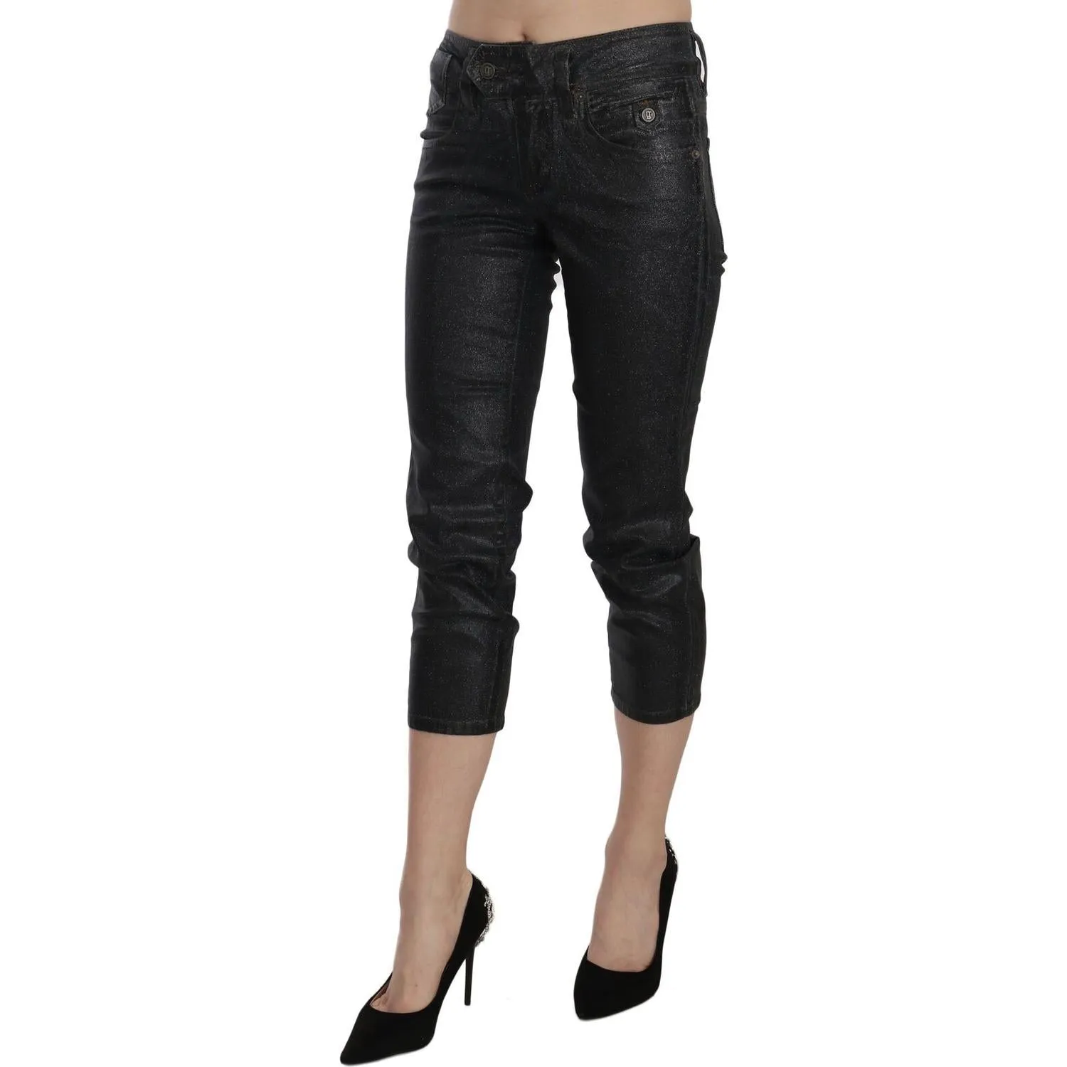 John Galliano Chic Black Mid Waist Cropped Jeans