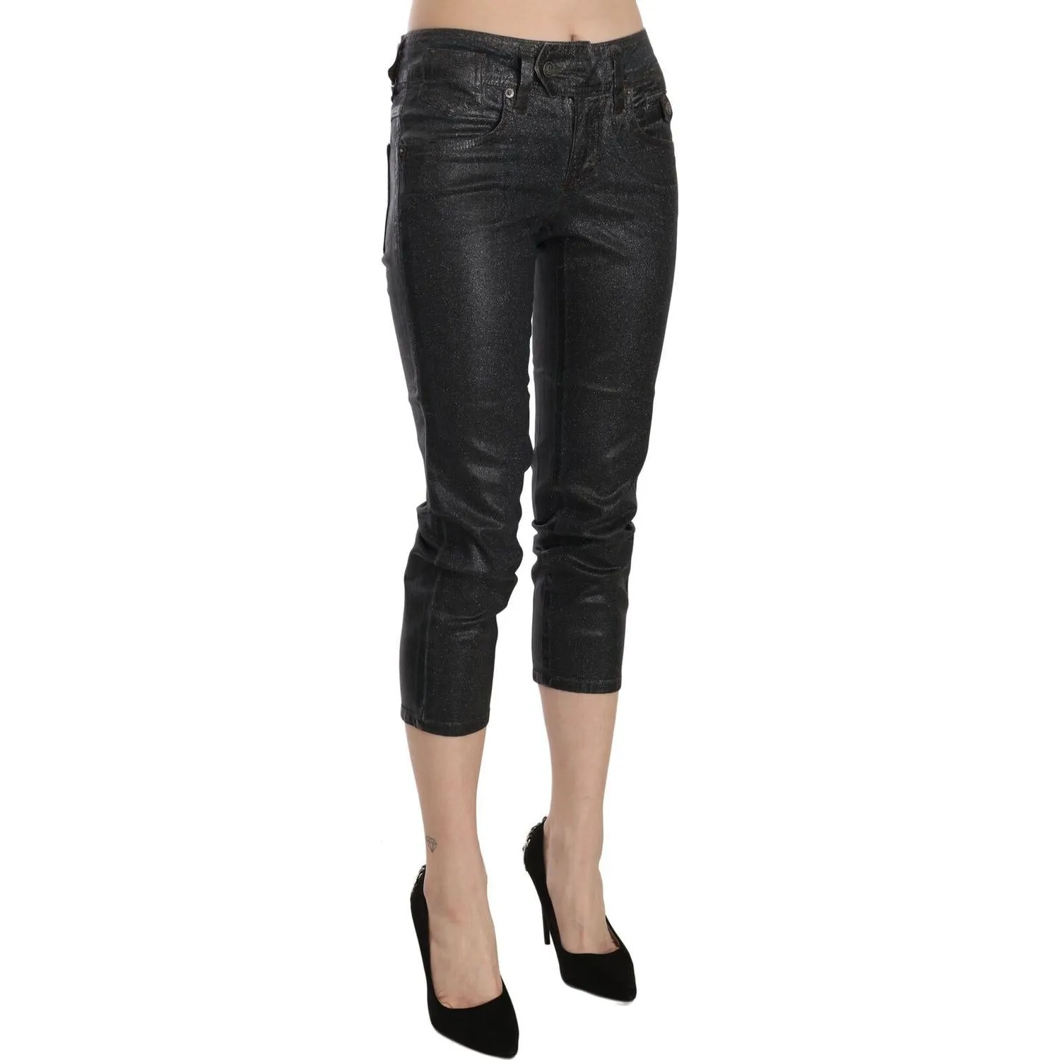 John Galliano Chic Black Mid Waist Cropped Jeans