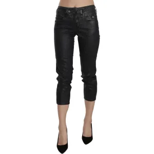 John Galliano Chic Black Mid Waist Cropped Jeans