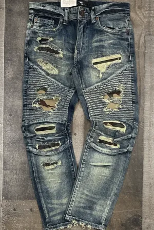 Jordan Craig- denim jeans w/ army fatigue patches