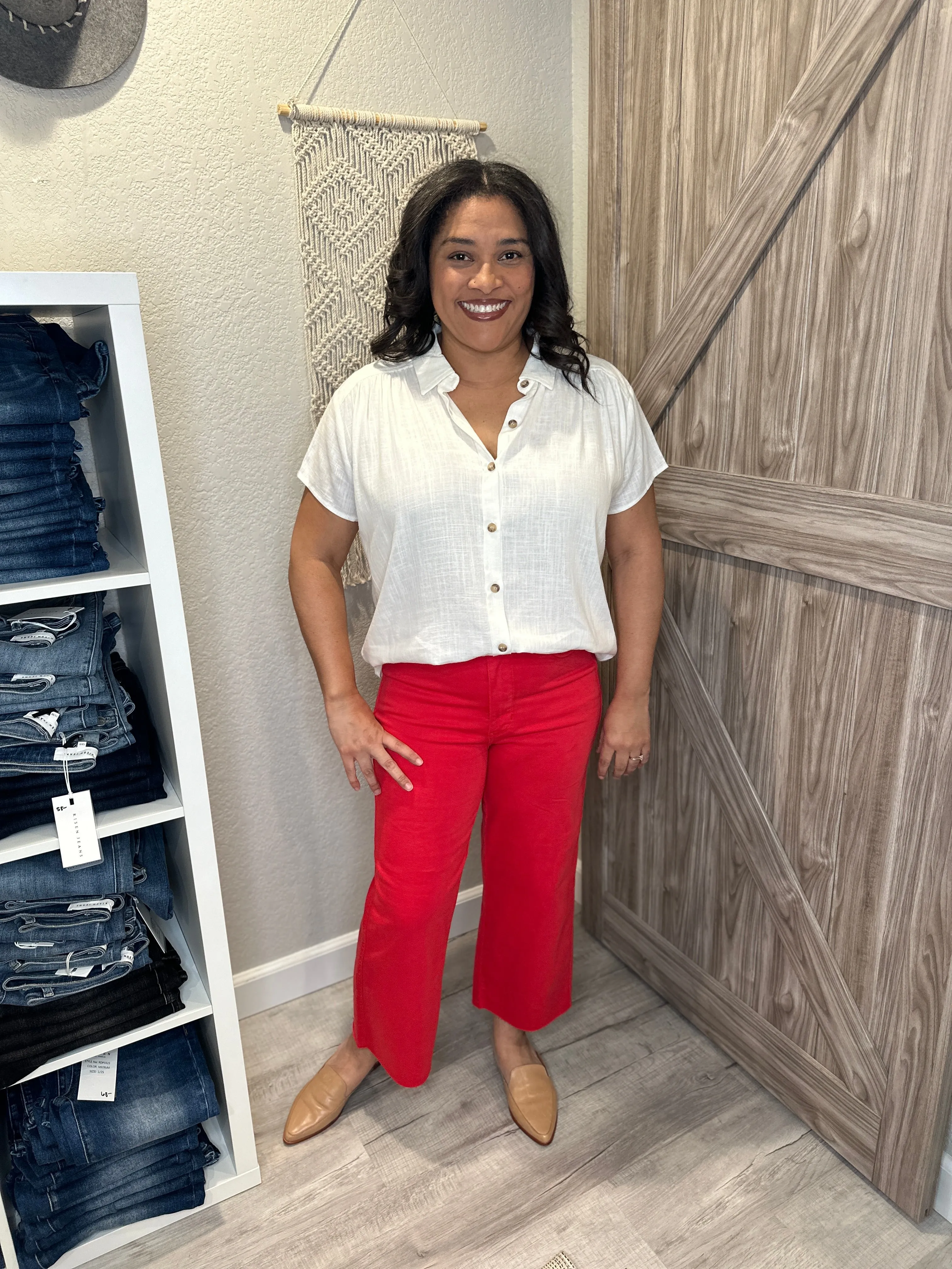 Judy Blue High Waist Red Garment Dyed TUMMY CONTROL Wide Leg Cropped Denim