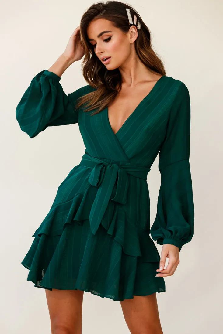 Kerry Layered Balloon Sleeve Dress Stripe Green