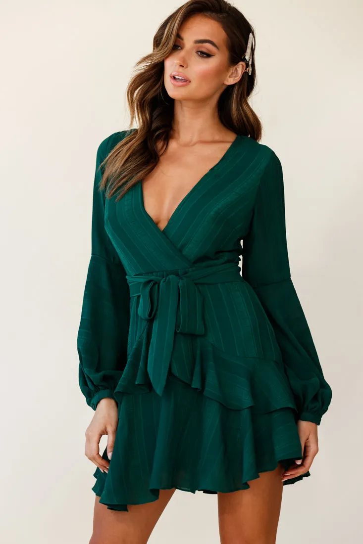 Kerry Layered Balloon Sleeve Dress Stripe Green