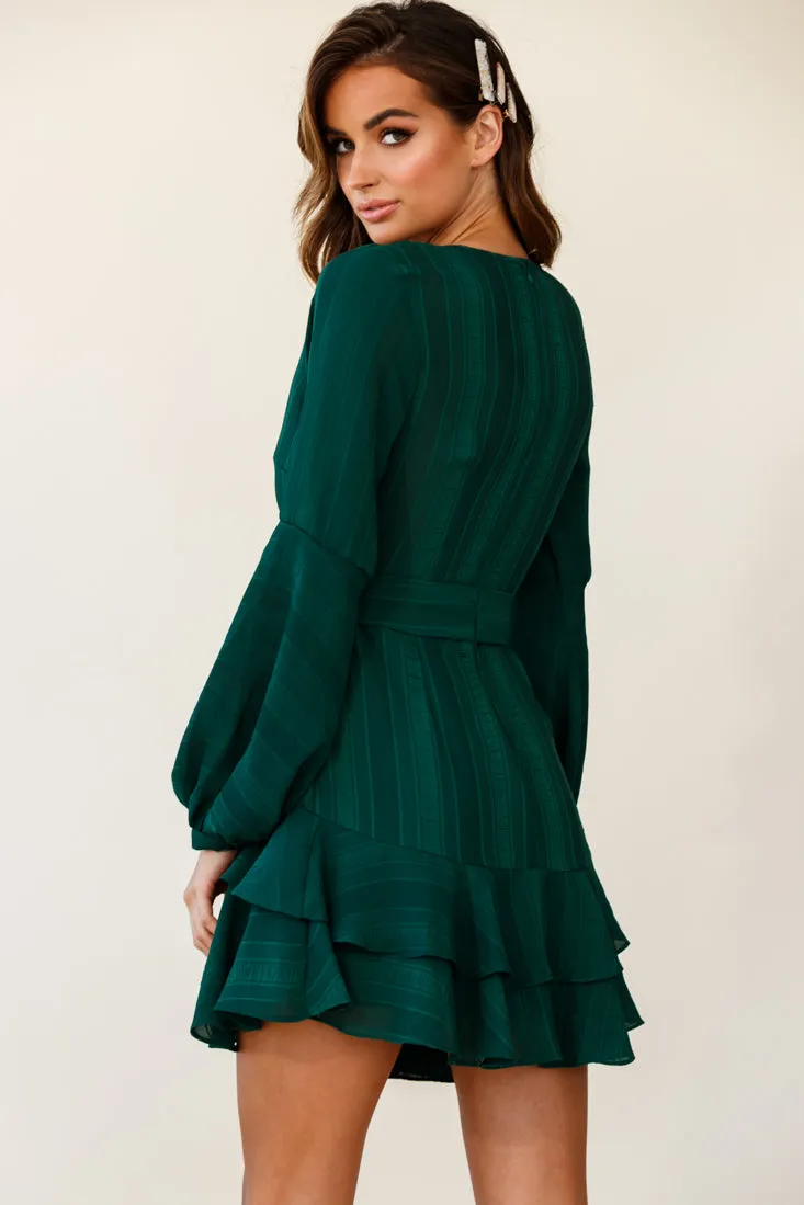 Kerry Layered Balloon Sleeve Dress Stripe Green