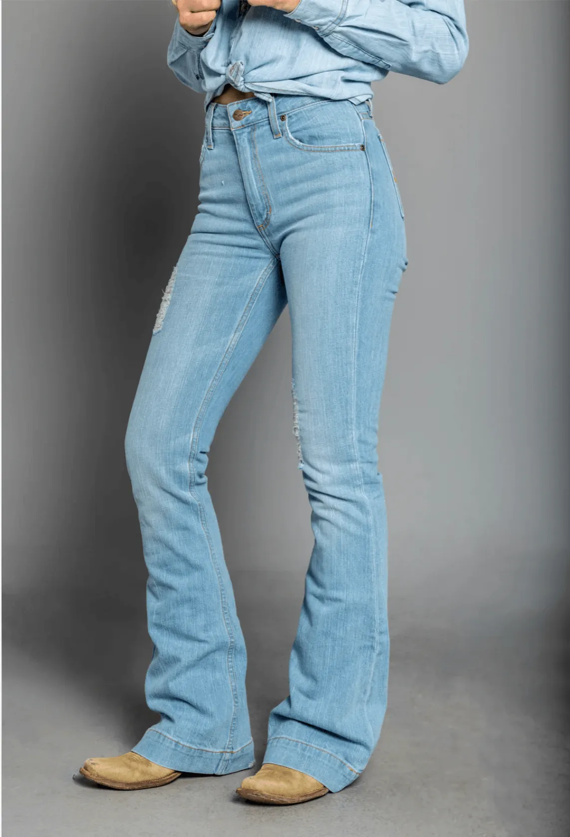 Kimes Ranch Women's Jennifer Sugar Fade High Rise Super Wide Flare Leg Jeans