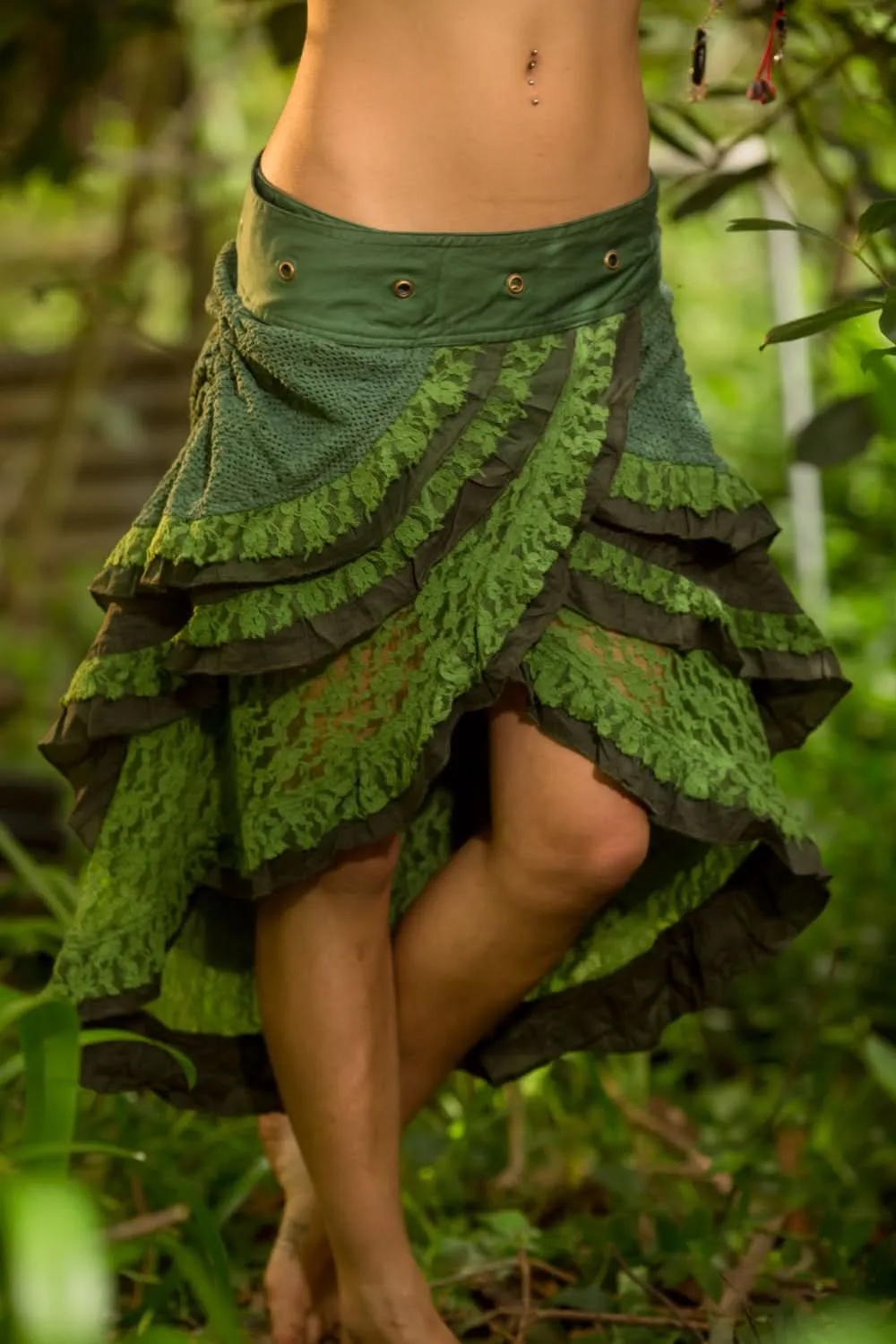 Layered Crochet Wrap Around Skirt - Green