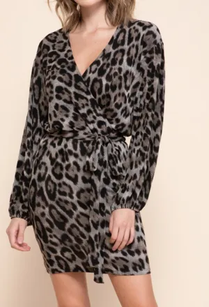 LEOPARD PRINT WRAP FRONT MINI DRESS