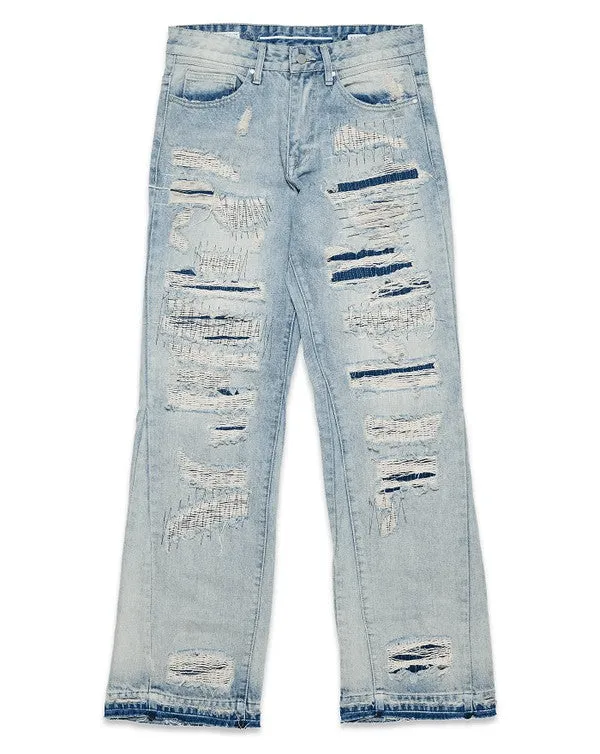 Light Stone Heavy Destroyed Relaxed Flare Denim