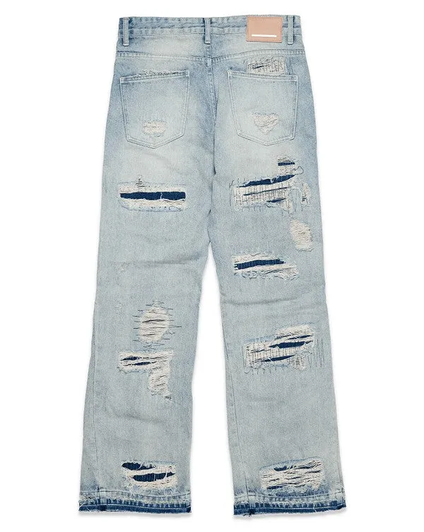 Light Stone Heavy Destroyed Relaxed Flare Denim