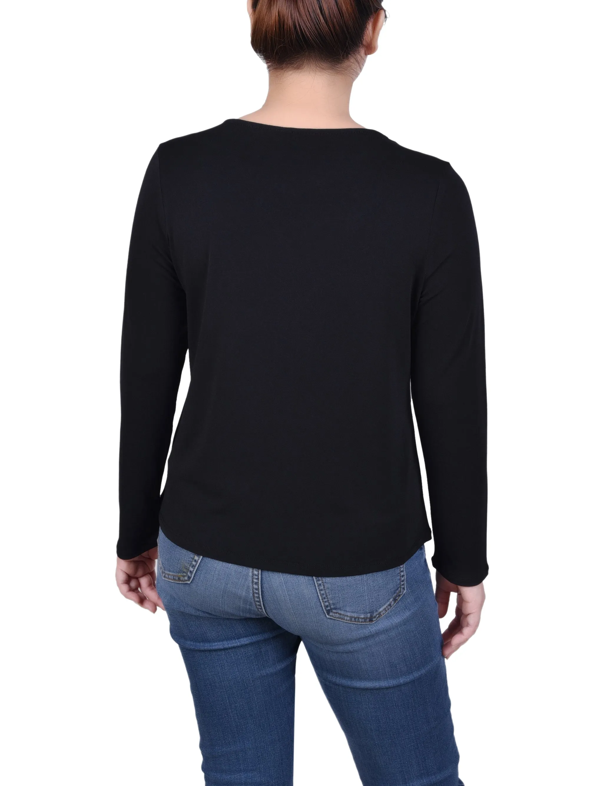 Long Sleeve Jeweled Neck Top