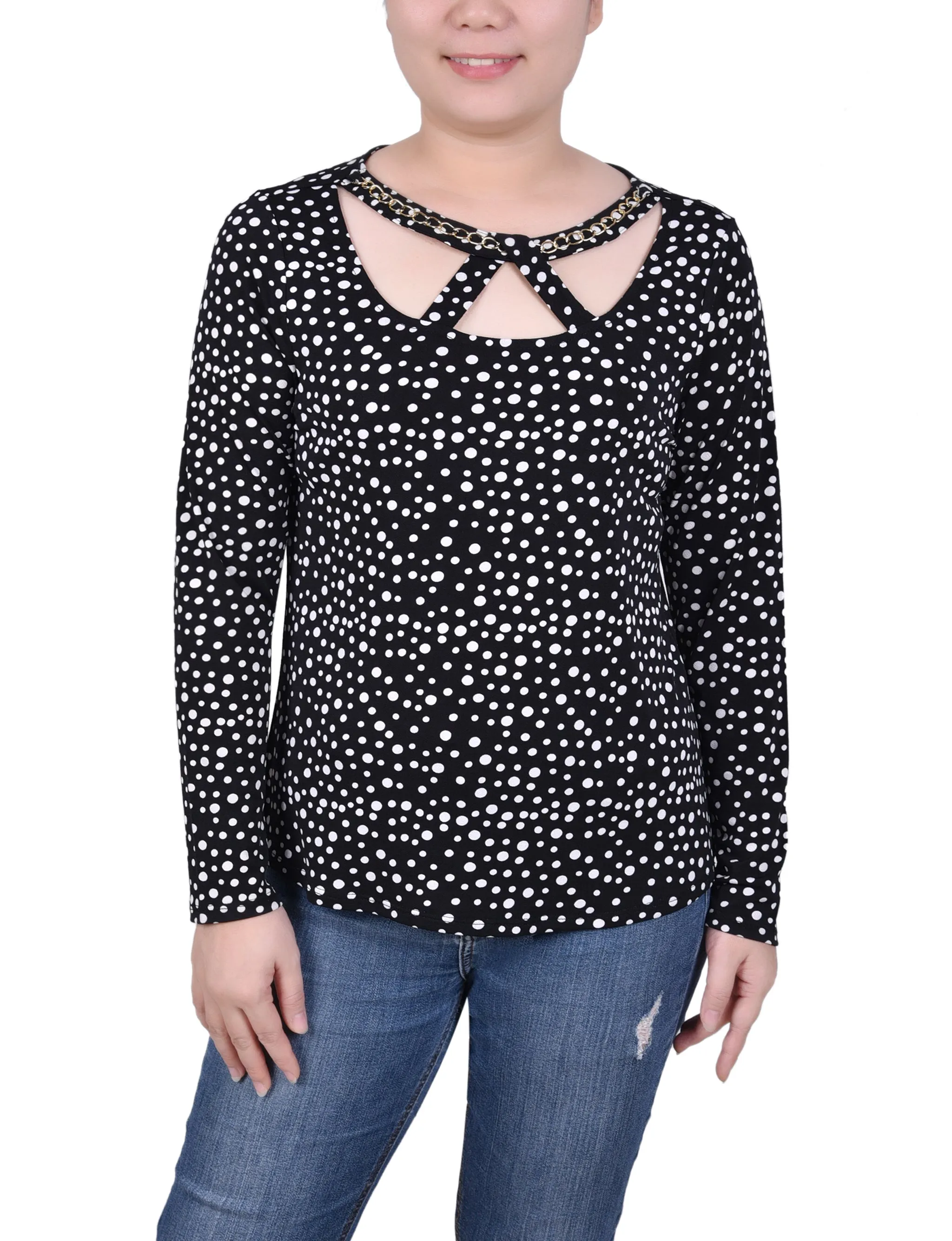 Long Sleeve Jeweled Neck Top