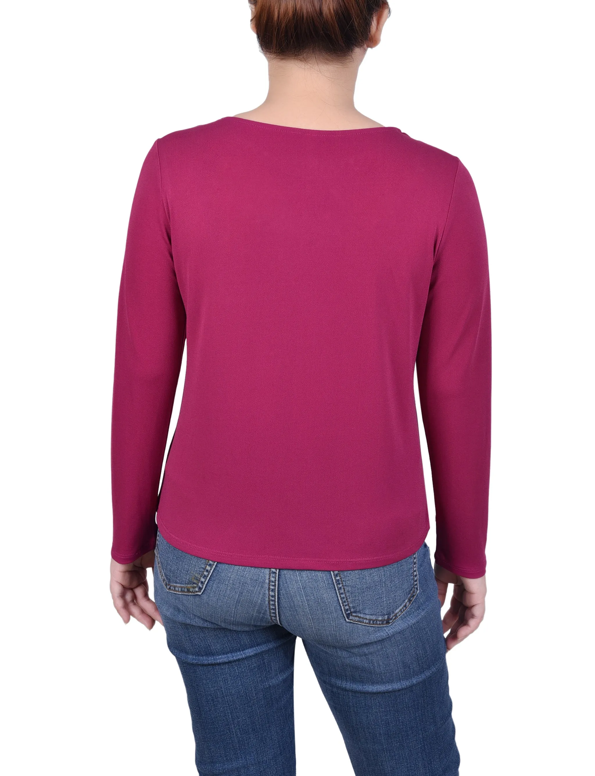 Long Sleeve Jeweled Neck Top