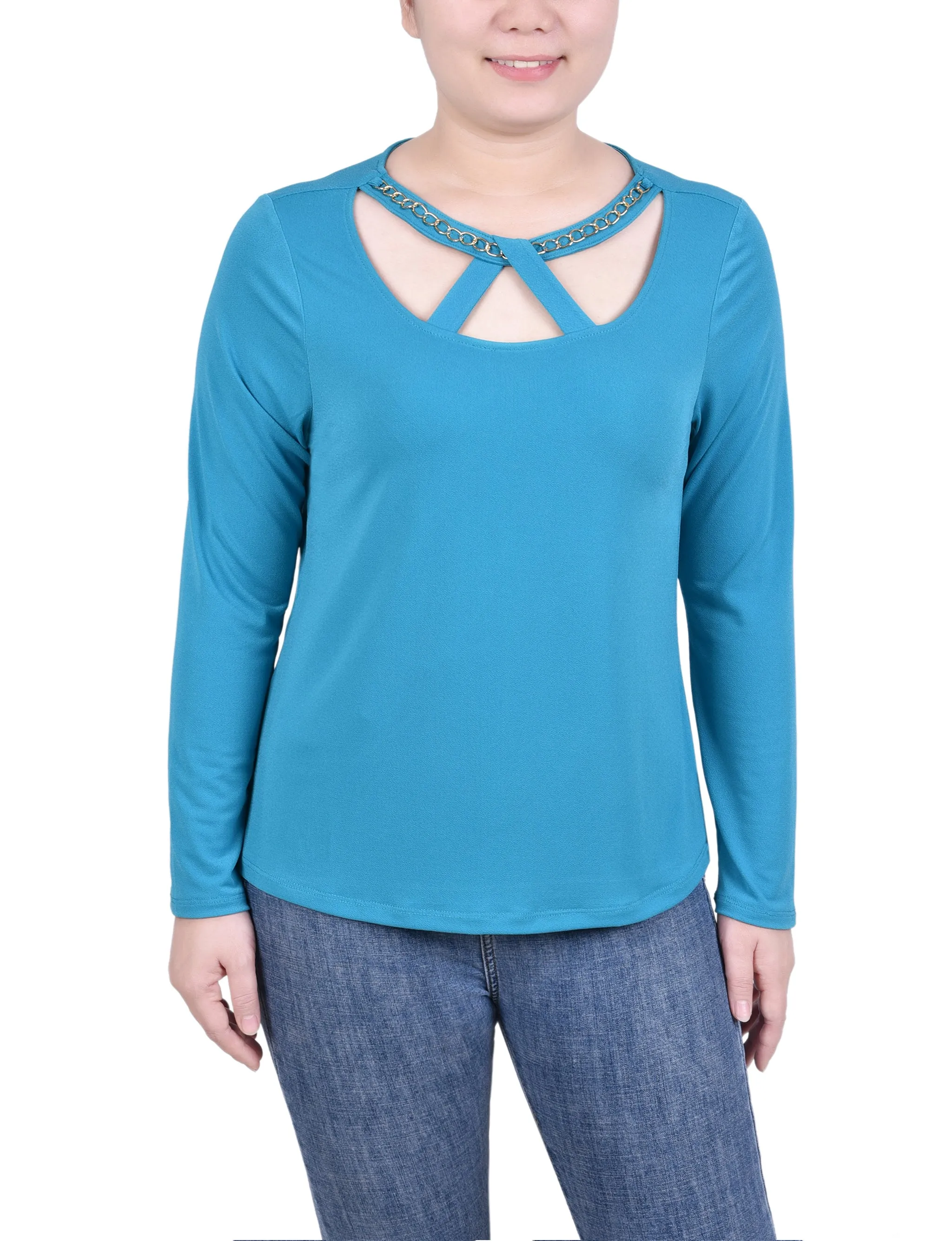 Long Sleeve Jeweled Neck Top