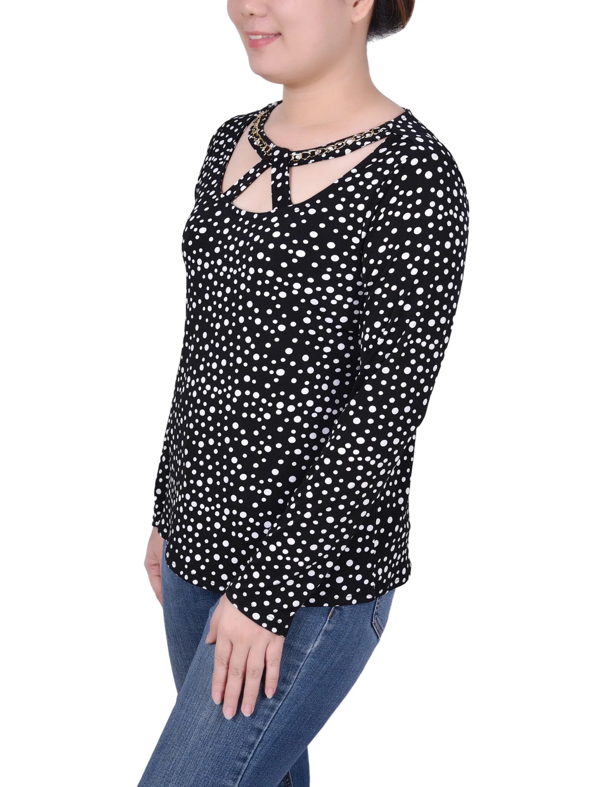 Long Sleeve Jeweled Neck Top