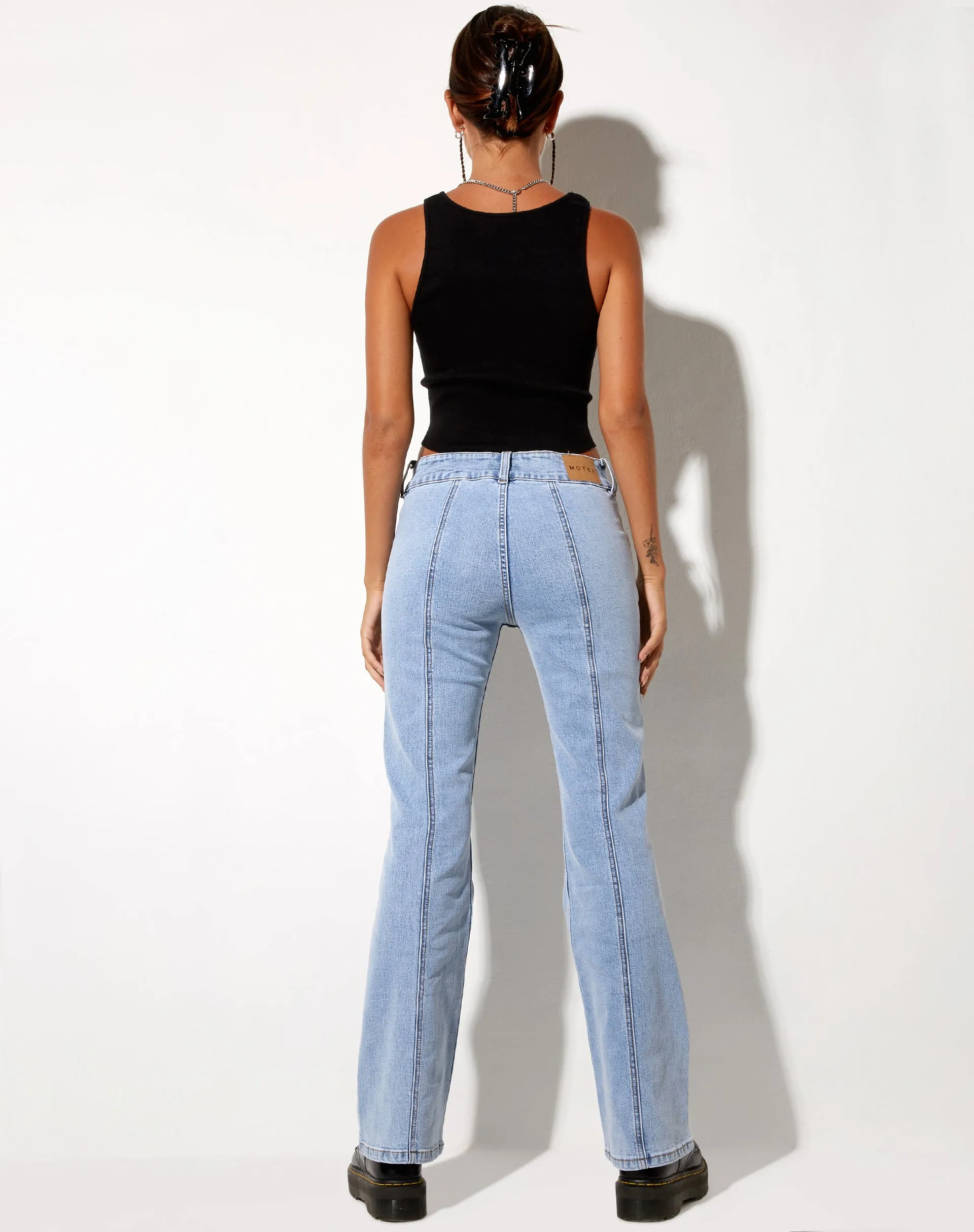 Low Rise Seam Jeans in Super Light Wash Blue