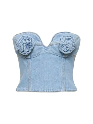 Magda Butrym   Cotton denim corset w/ flowers 