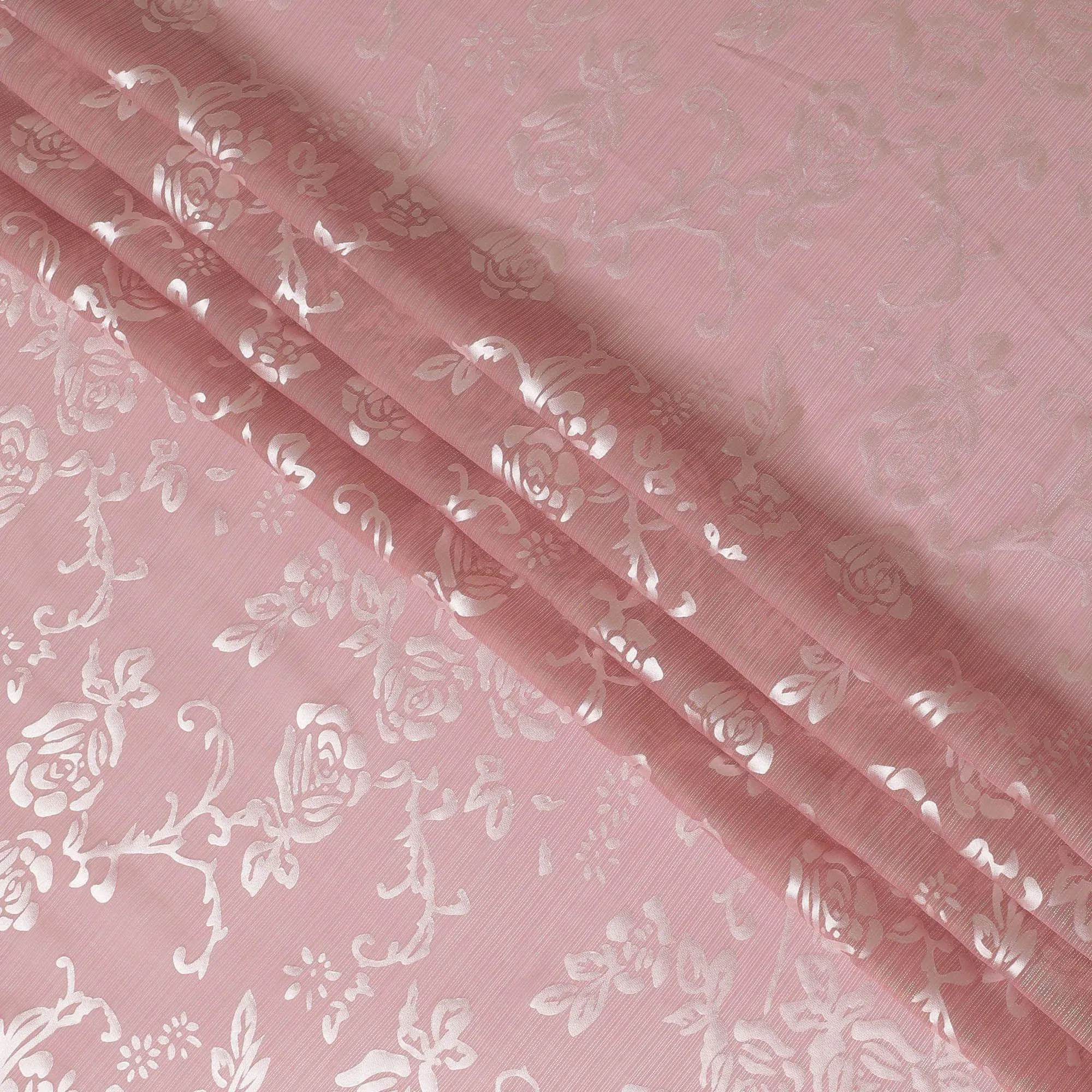 Magenta pink Premim pure silk chiffon fabric with silver jacquard in floral design-D15330