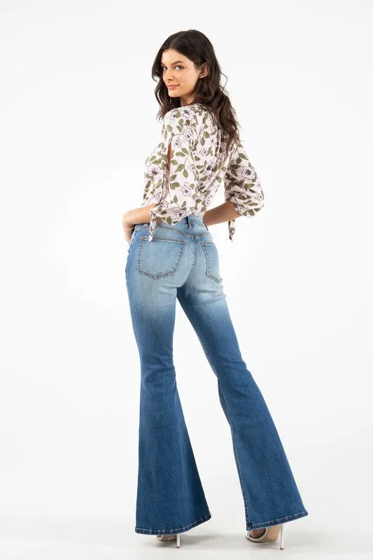 Medium Blue High Rise Flare Women Jeans