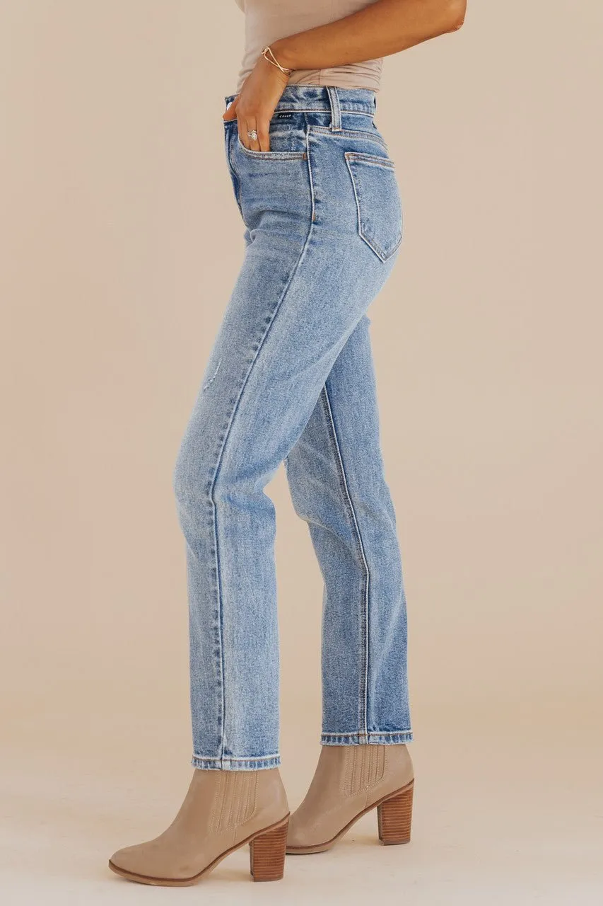 Medium Wash High Rise Straight Denim Jeans - FINAL SALE