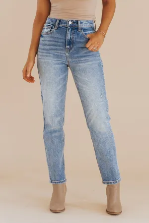 Medium Wash High Rise Straight Denim Jeans - FINAL SALE