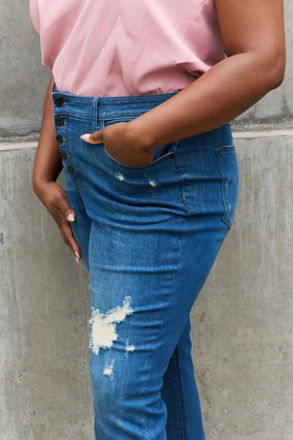 Melanie Full Size High Waisted Distressed Boyfriend Jeans