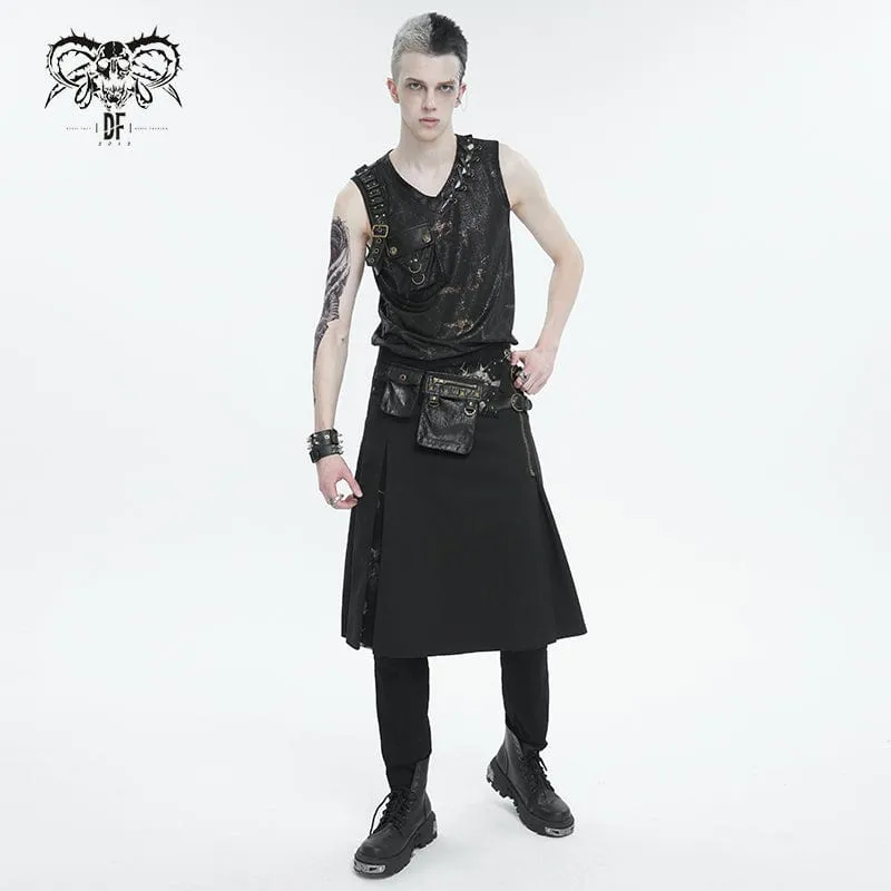 Men's Gothic Tie-dyed Splice Kilt with Waistbag