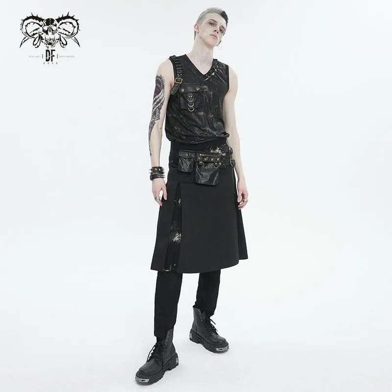 Men's Gothic Tie-dyed Splice Kilt with Waistbag